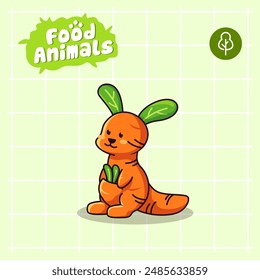 food animal combines 2 materials, cute cartoon mascot logo characters in the form of Kangaroo and carrots, for business, collections, stickers, cool, cheerful, sophisticated, modern