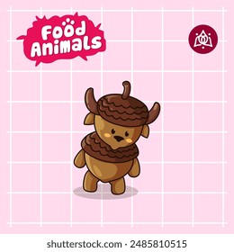 food animal combines 2 materials, cute cartoon mascot logo characters in the form of minotaur and acorn, for business, collections, stickers, cool, cheerful, sophisticated, modern