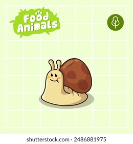 food animal combines 2 materials, cute cartoon mascot logo characters in the form of snail and mushroom, for business, collections, stickers, cool, cheerful, sophisticated, modern