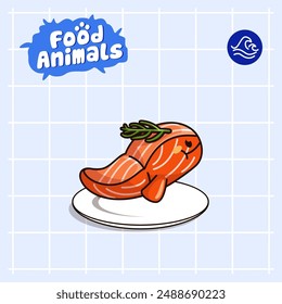 food animal combines 2 materials, cute cartoon mascot logo characters in the form of tuna and fish slices, for business, collections, stickers, cool, cheerful, sophisticated, modern