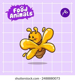 food animal combines 2 materials, cute cartoon mascot logo characters in the form of bee and honey, for business, collections, stickers, cool, cheerful, sophisticated, modern