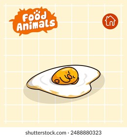 food animal combines 2 materials, cute cartoon mascot logo characters in the form of chicks and sunny side up eggs, for business, collections, stickers, cool, cheerful, sophisticated, modern