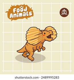 food animal combines 2 materials, cute cartoon mascot logo characters in the form of dilophosaurus and potato chips, for business, collections, stickers, cool, cheerful, sophisticated, modern