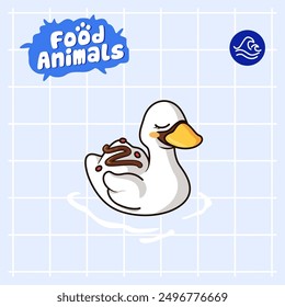 food animal combines 2 materials, cute cartoon mascot logo characters in the form of goose and cream cake, for business, collections, stickers, cool, cheerful, sophisticated, modern