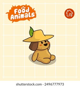 food animal combines 2 materials, cute cartoon mascot logo characters in the form of dog and potato, for business, collections, stickers, cool, cheerful, sophisticated, modern