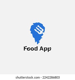 Logo de la aplicación de comida con puntos irregulares y tenedor.