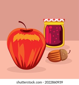 food apple acorn and jam cartoon