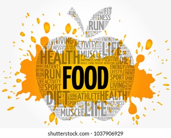 FOOD apple word cloud collage, health concept background