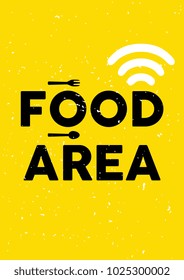 Food area sign template. Creative unique poster. Cute yellow ready for print A4, A3, and A1.