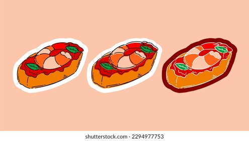 food art Bruschetta hand drawn and doodle sticker Bruschetta. illustration icon sticker Bruschetta logo
