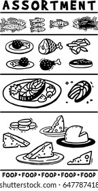food assortment Set of simple black and white images