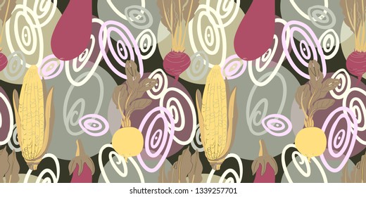 food and astract elements seamless pattern vector