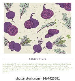 Food background with beetroot vegetable Hand drawn colorful social media template