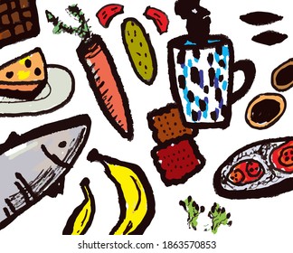 Food background for cafe vector illustration, hand drawn style
