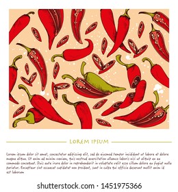 Food background with chili peppers vegetable Hand drawn colorful social media template