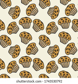 Fondo de la comida. La textura de la cocina se dibuja a mano. Dibujo de un fondo de quequitos al estilo de las caricaturas. Una ilustración multicolor muestra comida deliciosa