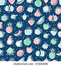 Food background. Doodle Fruits and Berries Seamless pattern. Vector illustration