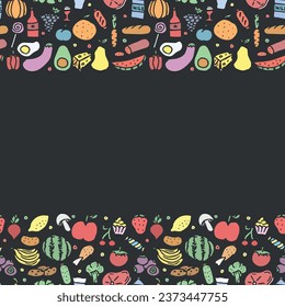 Food background. Doodle food illustration with place for text