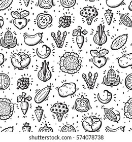 Food background. Doodle Vegetables Seamless pattern. Vector illustration