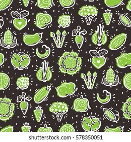 Food background. Doodle Vegetables Seamless pattern Vector illustration