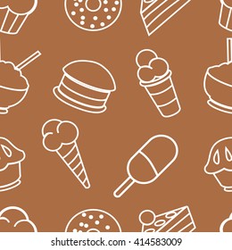 Food background with line art. Vector seamless pattern.