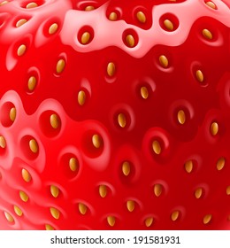 Food Background With Realistic Strawberry Close-up Texture