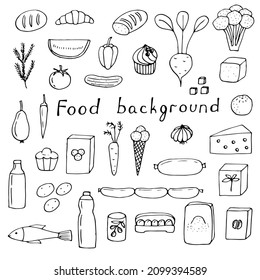 Food background set vector illustration, hand drawing doodle