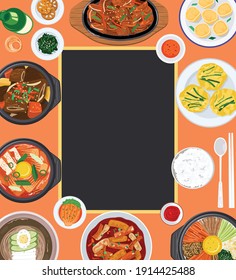 Food background, Top down view variety of Korean food 