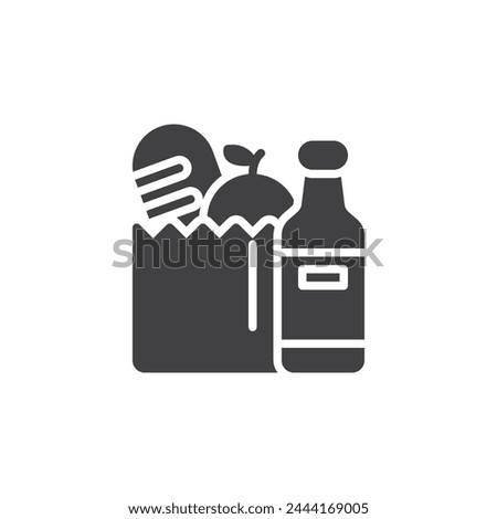 Food bag and bottle vector icon. filled flat sign for mobile concept and web design. Grocery items glyph icon. Food and beverages symbol, logo illustration. Vector graphics