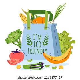 Food bag environment recycle eco grocery market vegetable paper concept. Vector graphic design illustration
