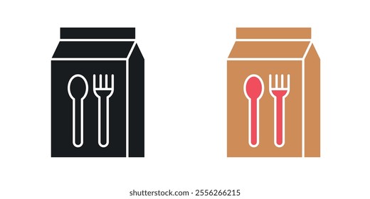food bag icon set in black and colored version
