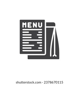 Food bag and menu vector icon. filled flat sign for mobile concept and web design. Takeaway food menu glyph icon. Symbol, logo illustration. Vector graphics