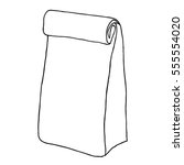 Food bag. Paper package. Container. Hand drawn graphic illustration. Isolated on white.