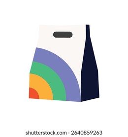 Food bag vector icon, logotype,  carton bags and cup, disposable takeaway paper packages.