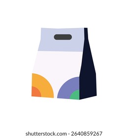 Food bag vector icon, logotype,  carton bags and cup, disposable takeaway paper packages.