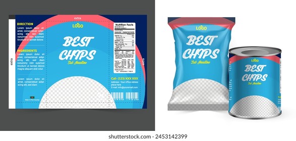 Food bag. vector package. Food pouch foil pack. 3d sachet for snack product mockup design. Chocolate Foil packet. Pillow bag for chips or cookie. Coffee bag, tea container
