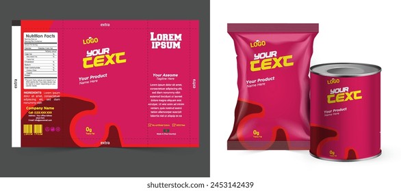 Food bag. vector package. Food pouch foil pack. 3d sachet for snack product mockup design. Chocolate Foil packet. Pillow bag for chips or cookie. Coffee bag, tea container