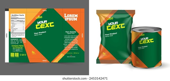 Food bag. vector package. Food pouch foil pack. 3d sachet for snack product mockup design. Chocolate Foil packet. Pillow bag for chips or cookie. Coffee bag, tea container