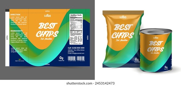 Food bag. vector package. Food pouch foil pack. 3d sachet for snack product mockup design. Chocolate Foil packet. Pillow bag for chips or cookie. Coffee bag, tea container