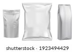 Food bag. White vector package. Food pouch foil pack. 3d sachet for snack product mockup design. Chaocolate Foil packet. Pillow bag for chips or cookie. Coffee bag, tea container