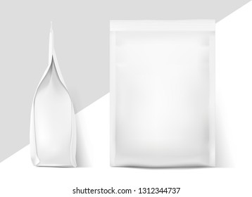 Food bags mockup. Front and side view. Vector illustration. Can be use for template your design, presentation, promo, ad. Taking your 2D designs into 3D. EPS10.	