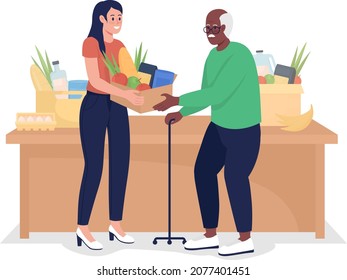 Food bank worker semi flat color vector character. Posing figures. Full body people on white. Social service isolated modern cartoon style illustration for graphic design and animation