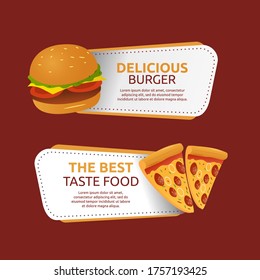 Food Banner Set Vector Design Template with Pizza and Burger illustration.