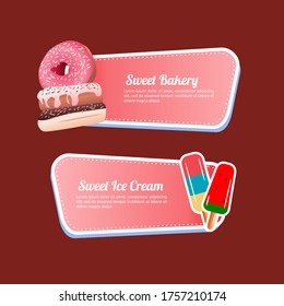 Food Banner Set Vector Design Template with Donut and Ice Cream illustration.