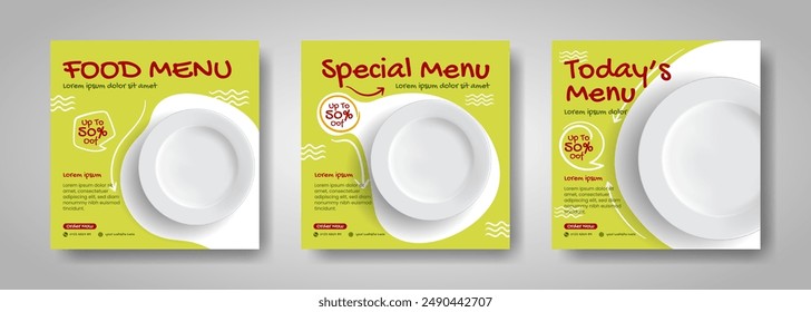 Food banner social media post template ads. Editable social media templates for promotions. Layout design for marketing on social media.