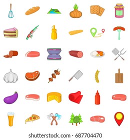 Food for barbecue icons set. Cartoon style of 36 food for barbecue vector icons for web isolated on white background
