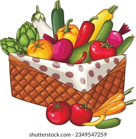 Food basket with fresh Fresh Vegetables Illustration,  Vegetables Mix