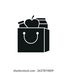 Food Basket Icon – Charity, Donation, and Grocery Aid Symbol for International Charity Day