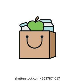 Food Basket Icon – Charity, Donation, and Grocery Aid Symbol for International Charity Day
