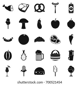 Food basket icons set. Simple set of 25 food basket vector icons for web isolated on white background